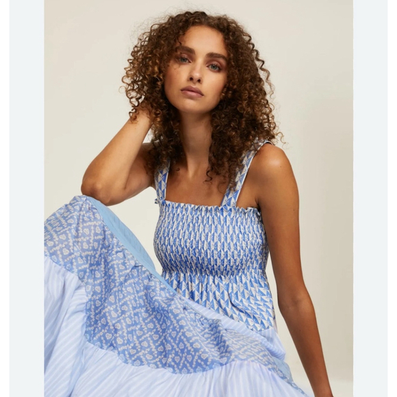 Sandro Tiered Poplin Colorblock Hamptons Maxi Dress - Picture 5 of 9